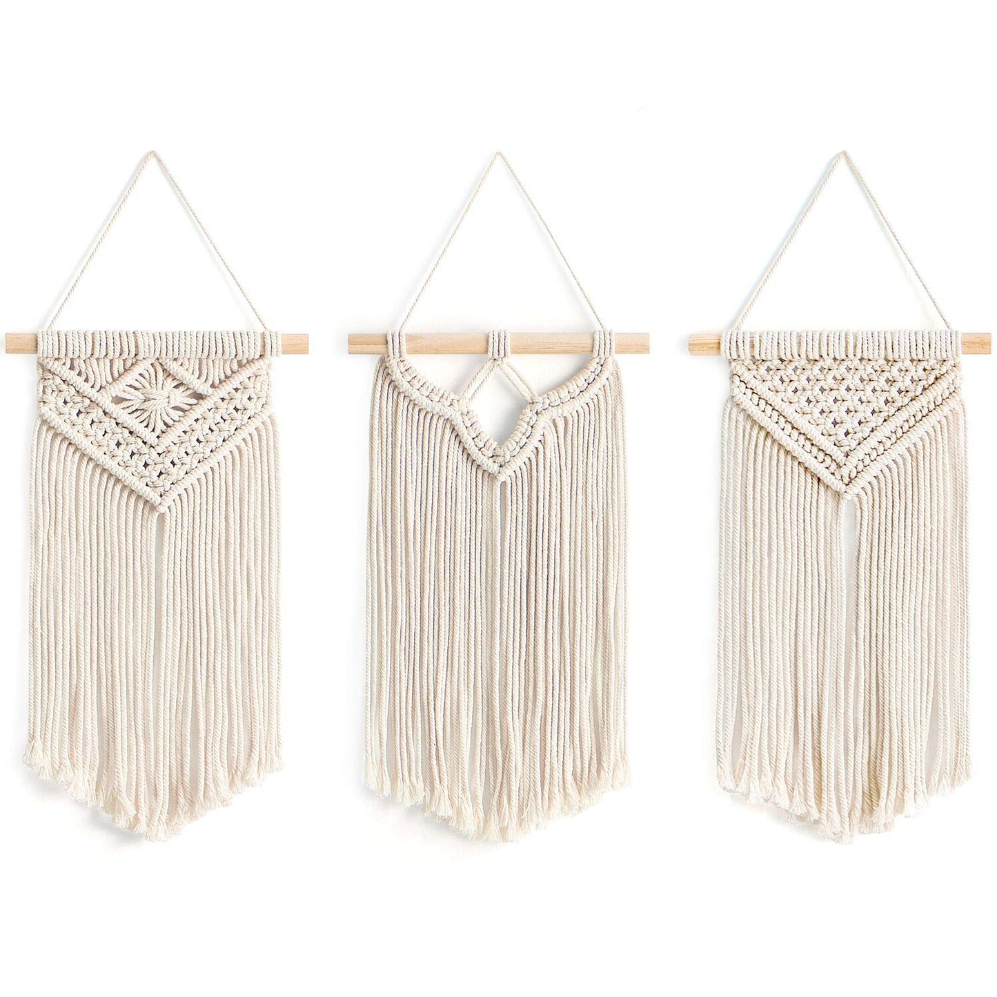 Set of 3 Mini Macramé Wall Hangings – Boho Cotton Tapestry Décor