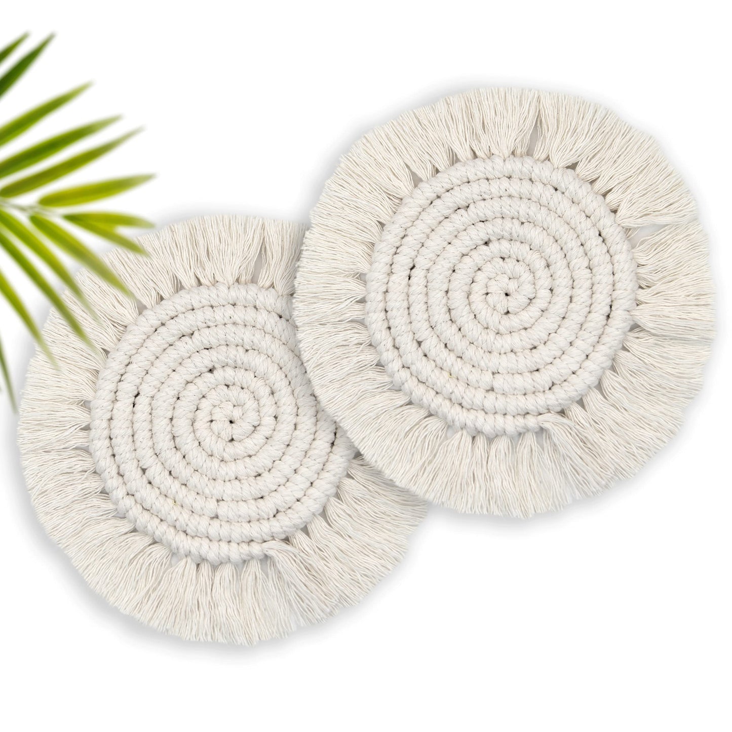 Macramé Tea Coaster Set (Set of 2) – Handwoven Cotton Boho Table Mats