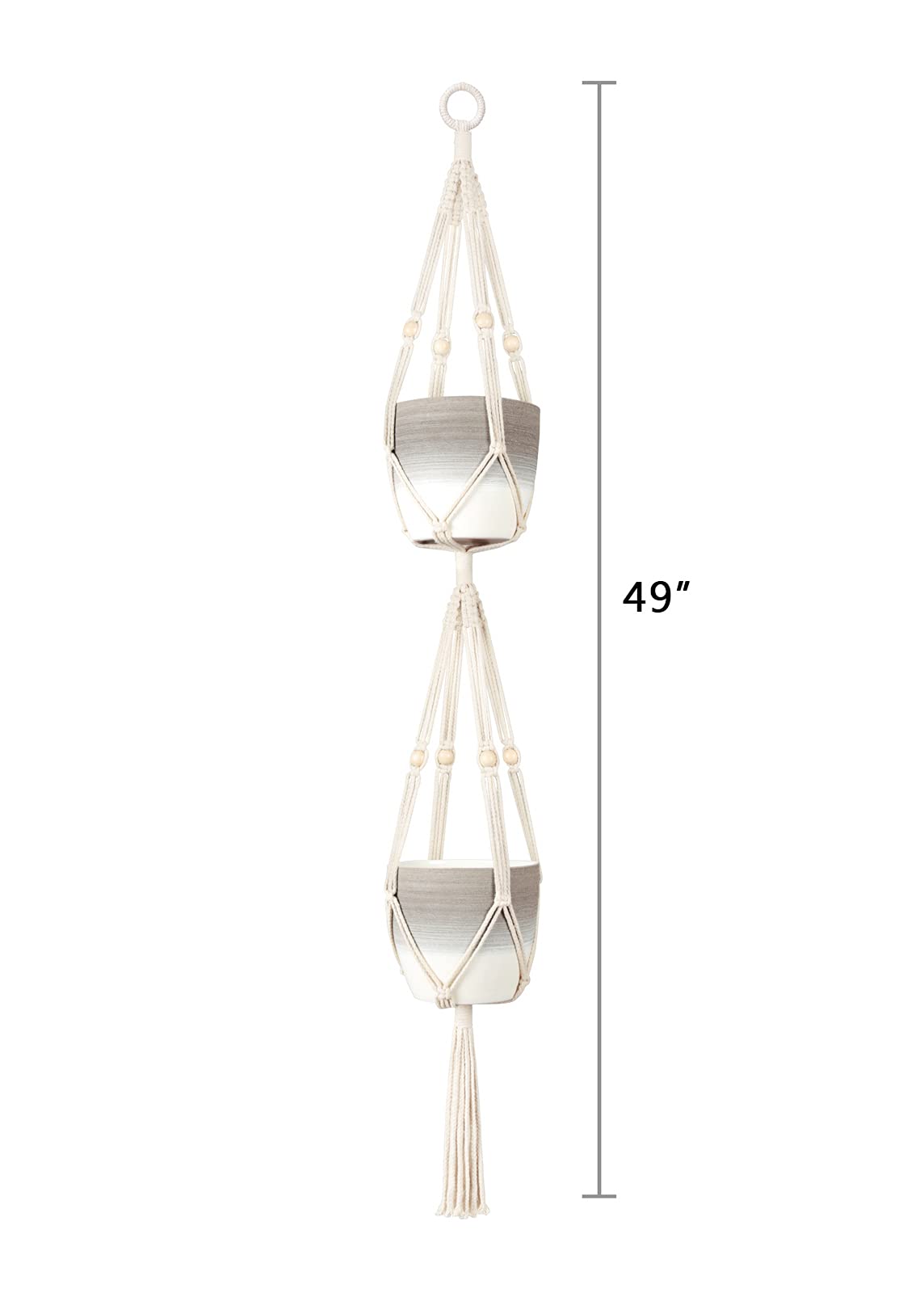 Macramé Double Plant Hanger – (Set 2) Indoor Boho Planter Holder