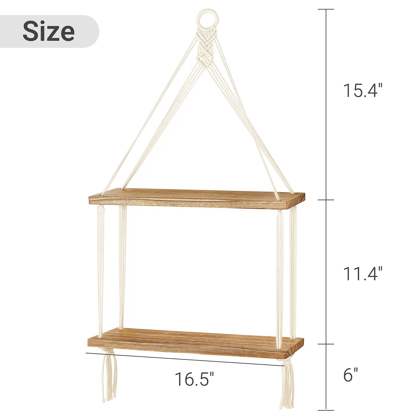 Macramé Double Wall Shelf – 2-Tier Boho Hanging Organizer with Wooden Ring