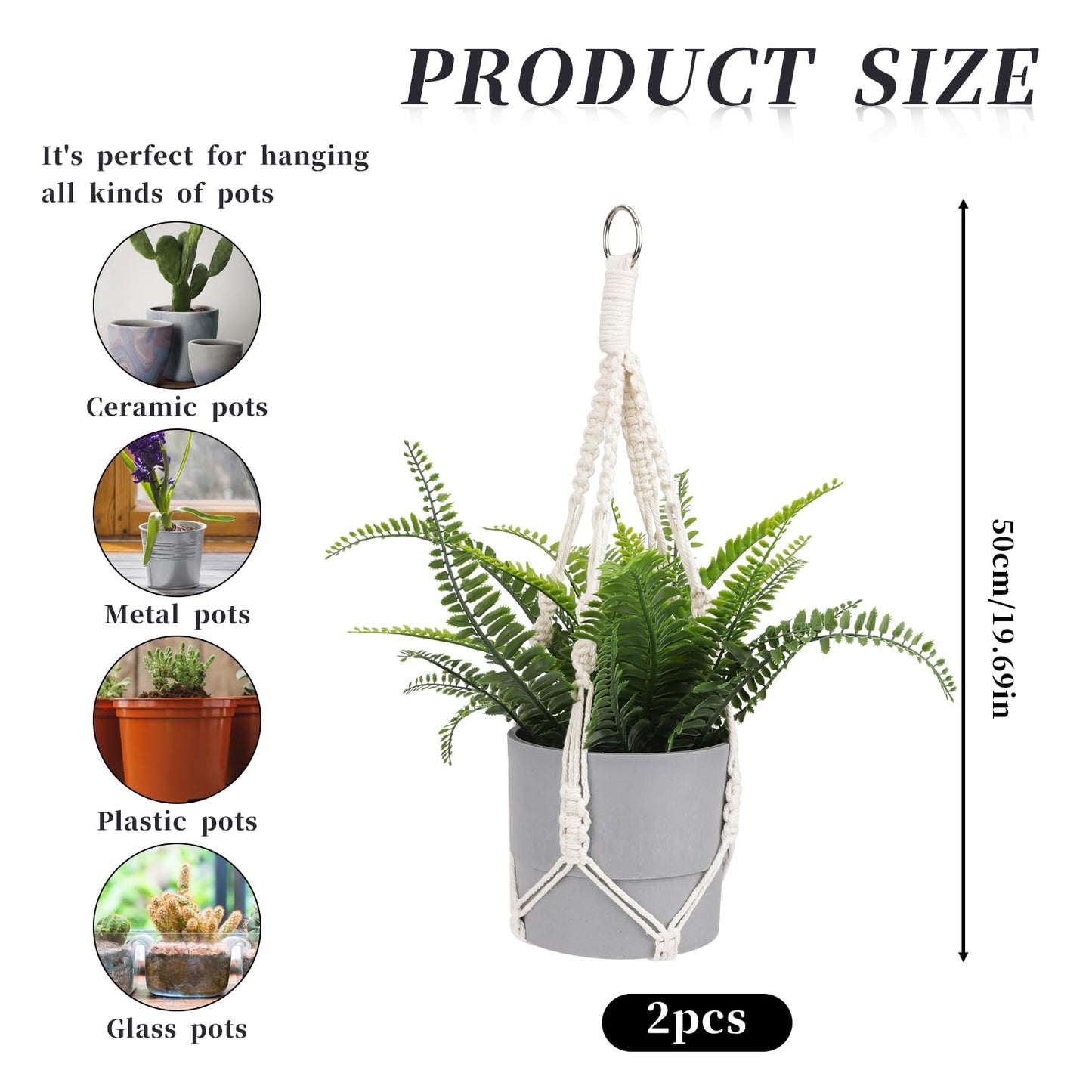 Macramé Plant Hanger Set – Classic White Cotton (Set of 2)