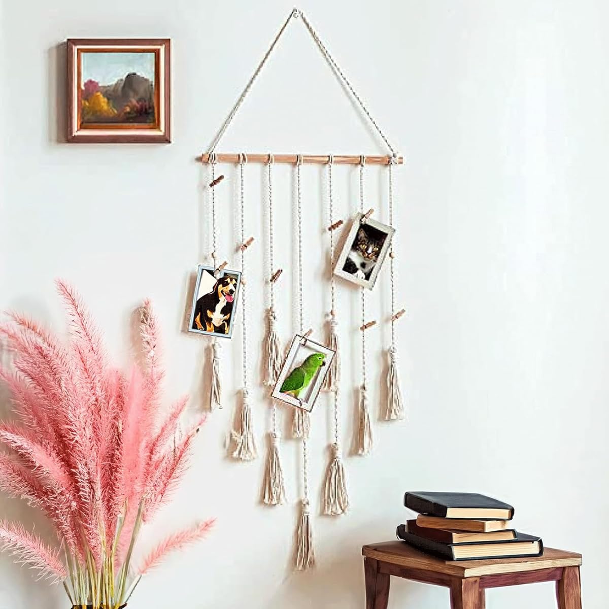 Macramé Photo Display – Boho Wall Hanging for Polaroids & Postcards