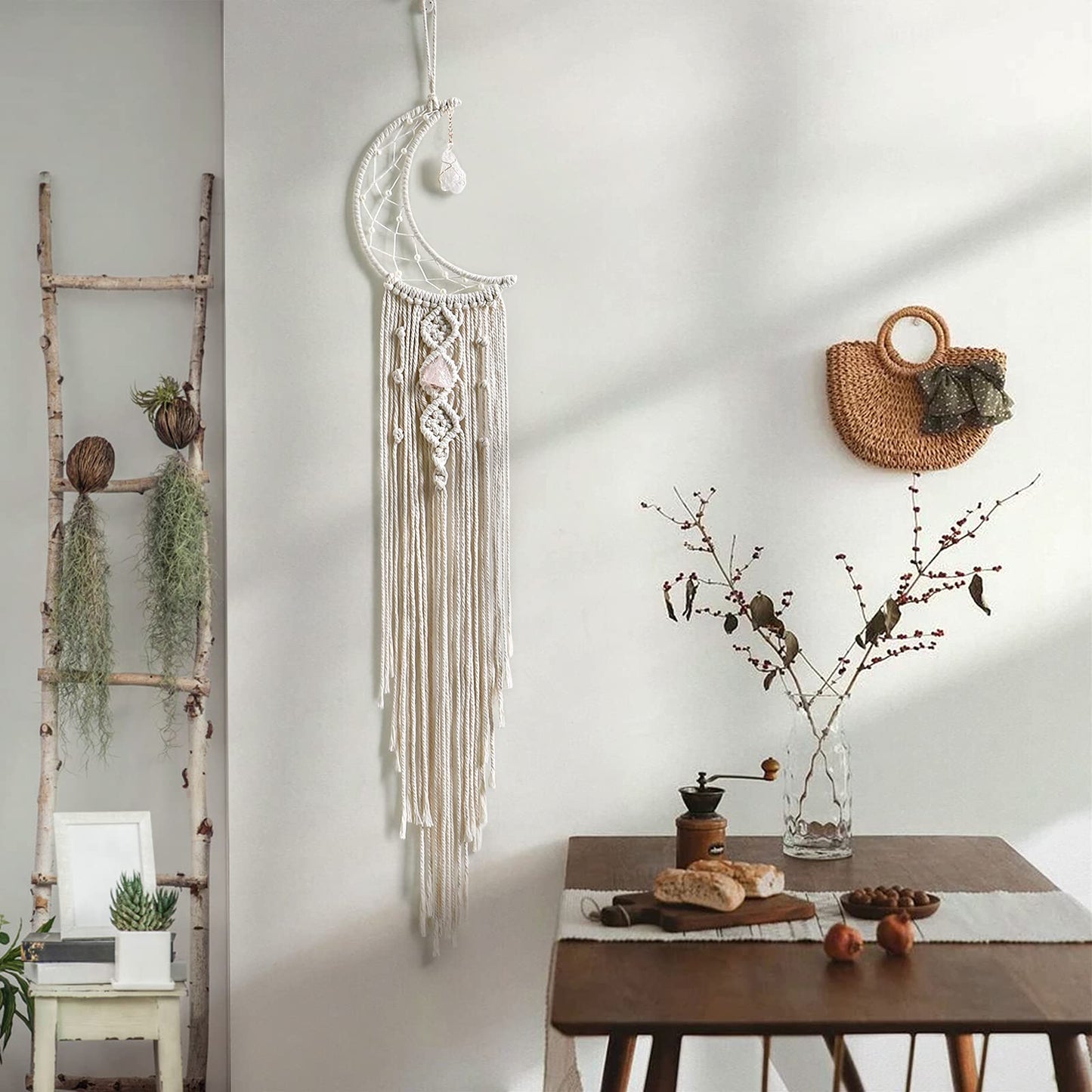 Macramé Moon Wall Hanging – Celestial Boho Décor with Crystal & Lights
