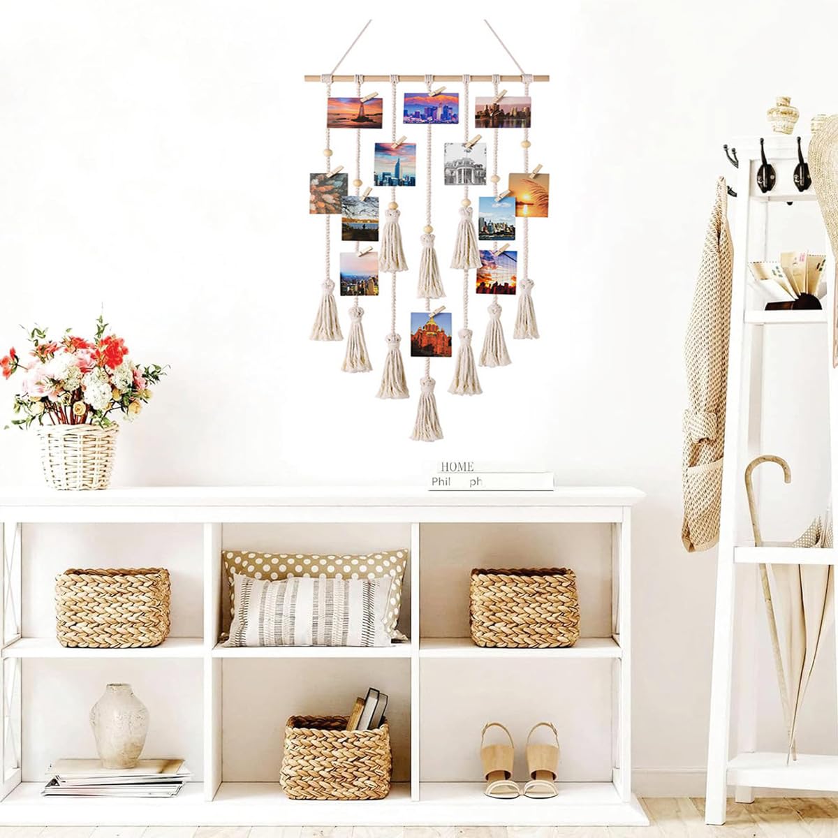Macramé Photo Display – Boho Wall Hanging for Polaroids & Postcards