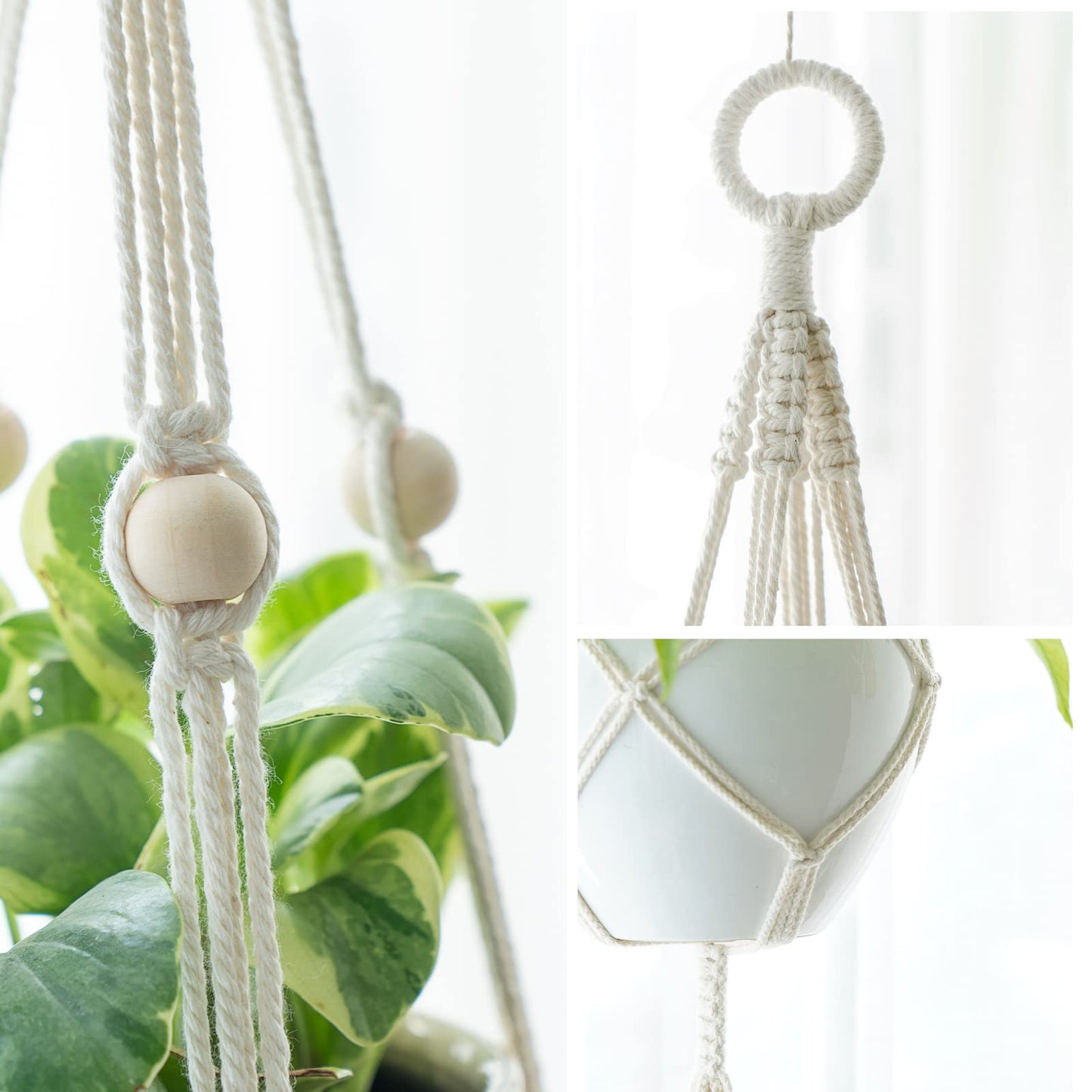 Macramé Double Plant Hanger – (Set 2) Indoor Boho Planter Holder