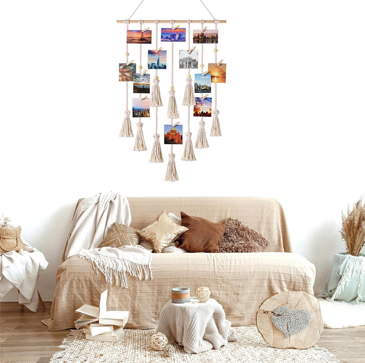 Macramé Photo Display – Boho Wall Hanging for Polaroids & Postcards