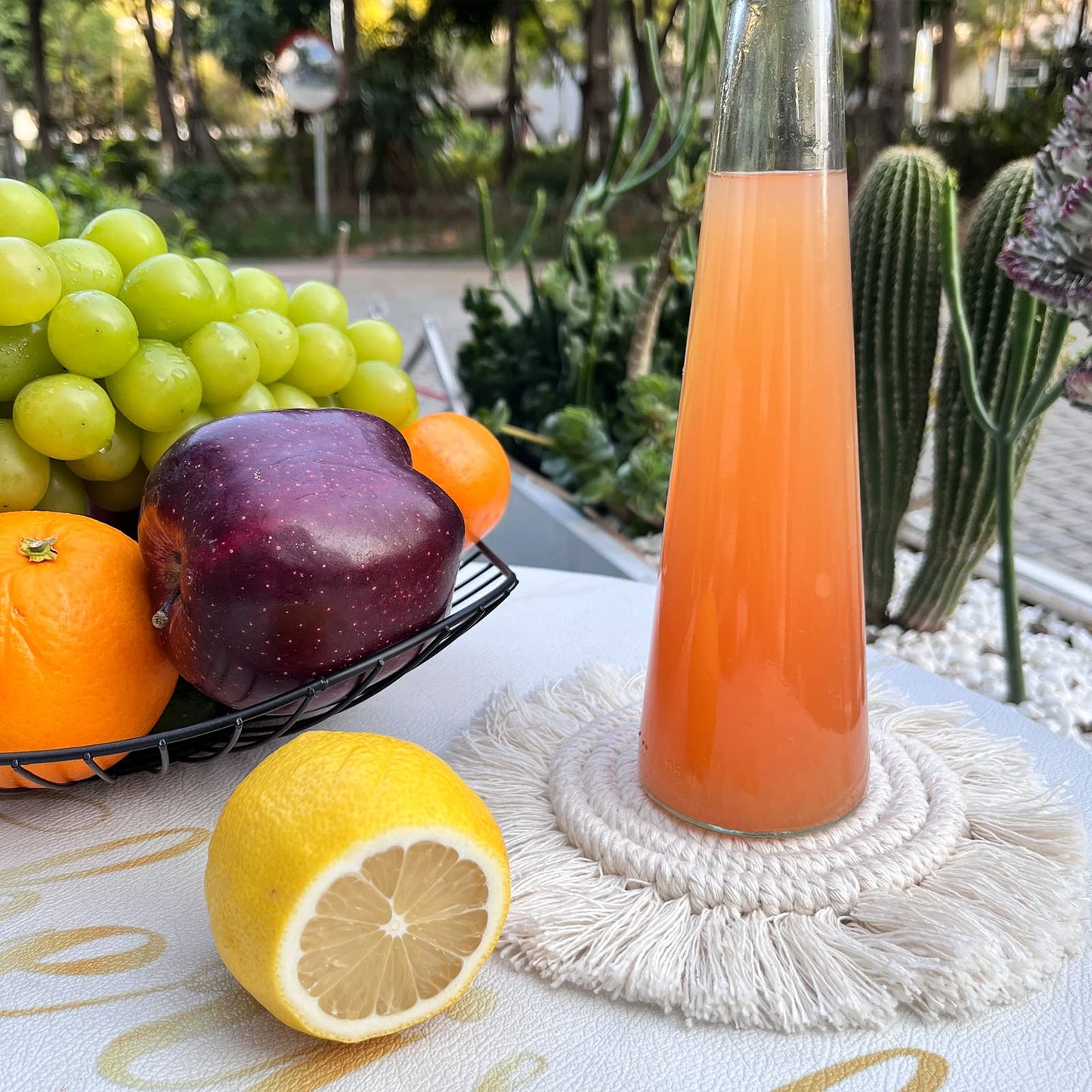 Macramé Tea Coaster Set (Set of 2) – Handwoven Cotton Boho Table Mats