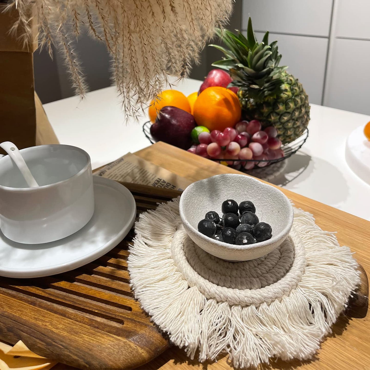 Macramé Tea Coaster Set (Set of 2) – Handwoven Cotton Boho Table Mats