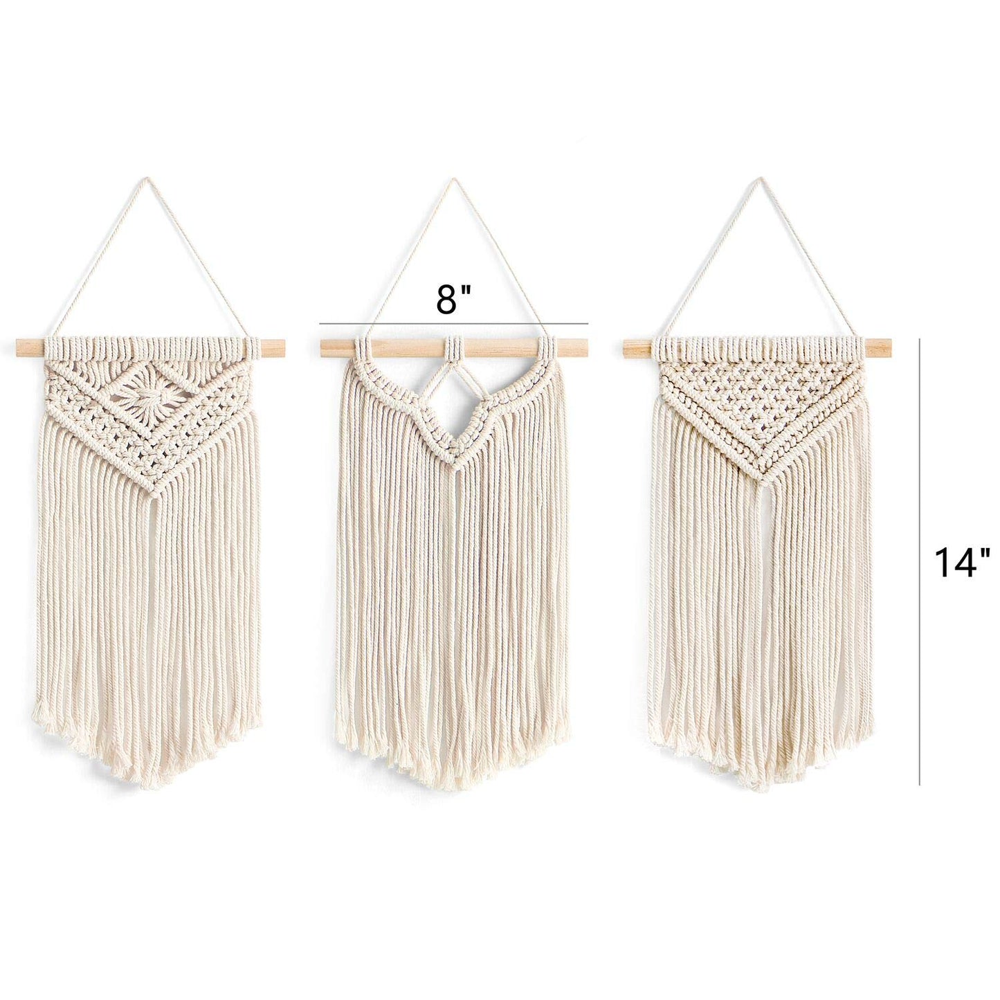 Set of 3 Mini Macramé Wall Hangings – Boho Cotton Tapestry Décor