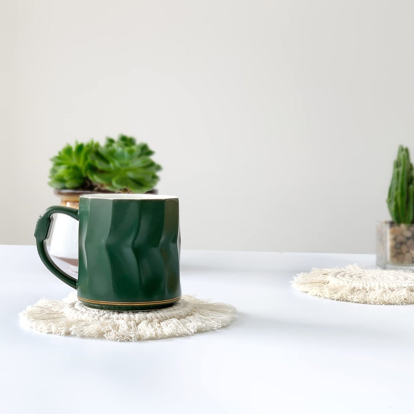 Macramé Tea Coaster Set (Set of 2) – Handwoven Cotton Boho Table Mats