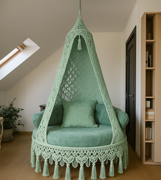 The Woven Swing – Handmade Single-Person Jhula | Classic Cotton Hanging Chair for Indoor & Balcony Use