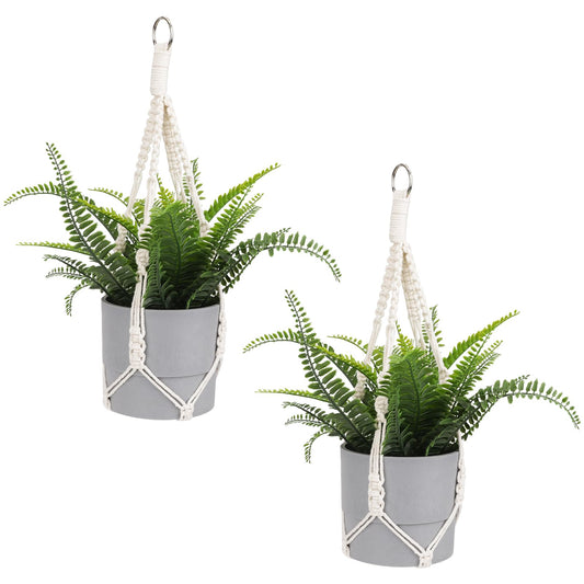 Macramé Plant Hanger Set – White Cotton (2 Pcs) | Urban Nest