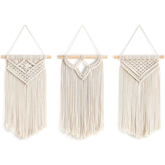 Set of 3 Mini Macramé Wall Hangings – Boho Cotton Tapestry Décor