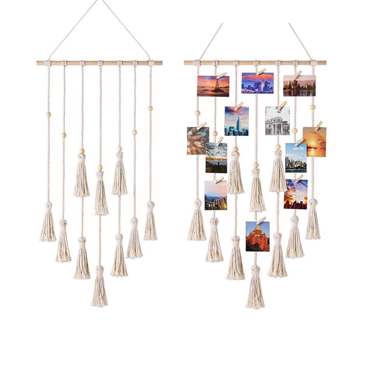 Macramé Photo Display – Boho Wall Hanging for Polaroids & Postcards