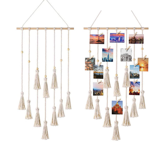 Macramé Photo Display – Boho Wall Hanging for Polaroids & Postcards