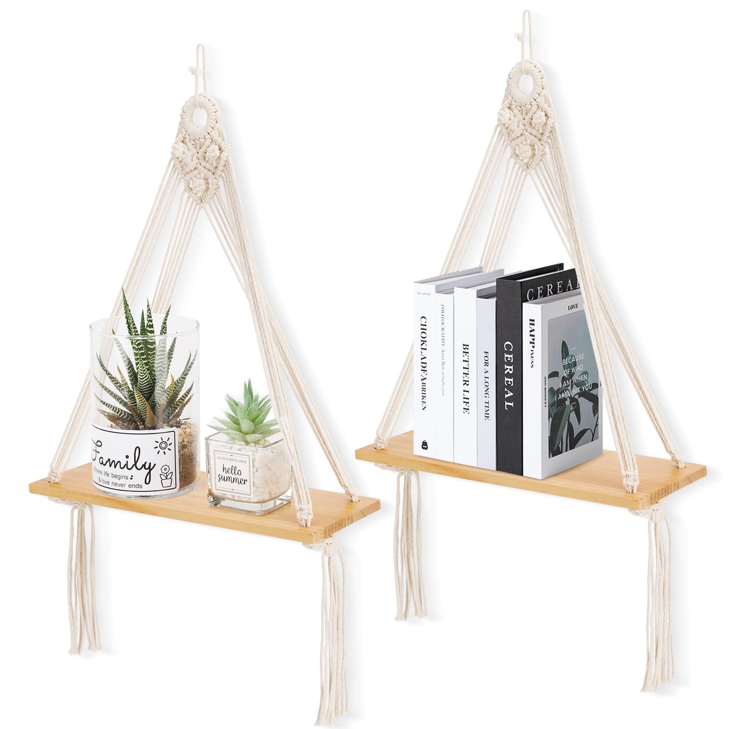 Macramé Hanging Shelf Set – Triangle Boho Organizers (Set of 2)
