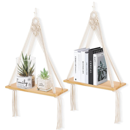 Macramé Hanging Shelf Set – Triangle Boho Organizers (Set of 2)