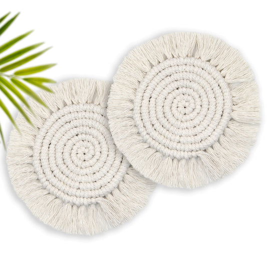 Macramé Tea Coaster Set (Set of 2) – Handwoven Cotton Boho Table Mats