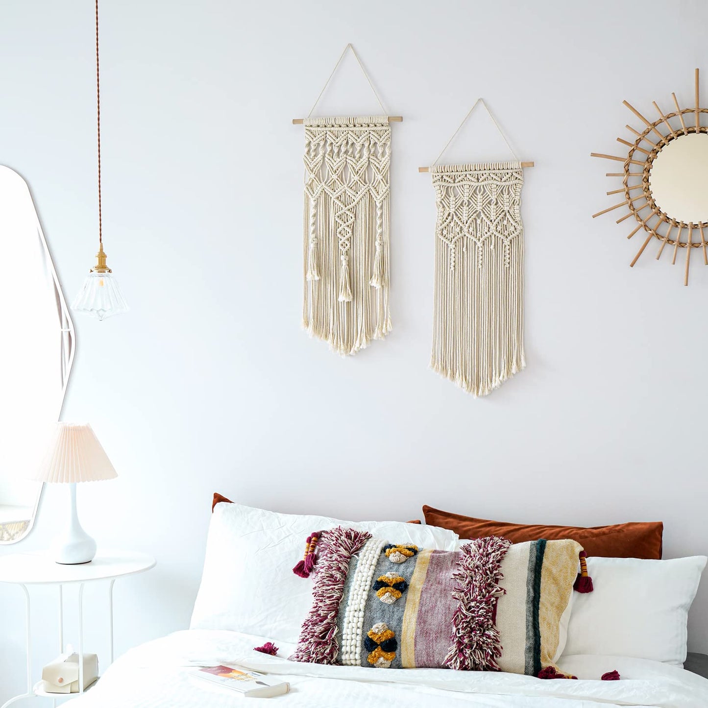 Macramé Boho Wall Hanging – Decorative Tapestry Set of 2 (Handwoven)