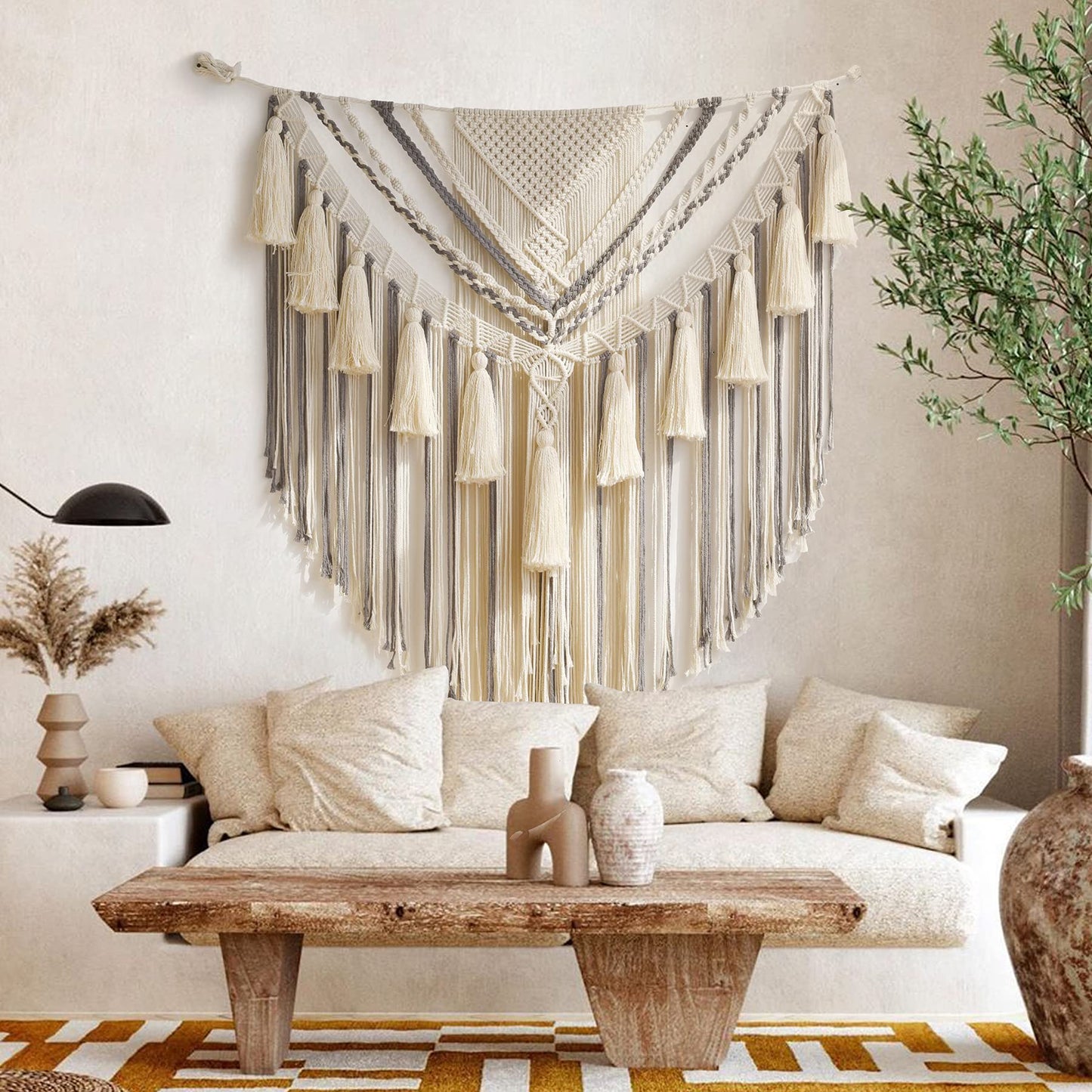 Macramé Wall Hanging – Boho Luxe Two-Tone Tapestry with Tassels