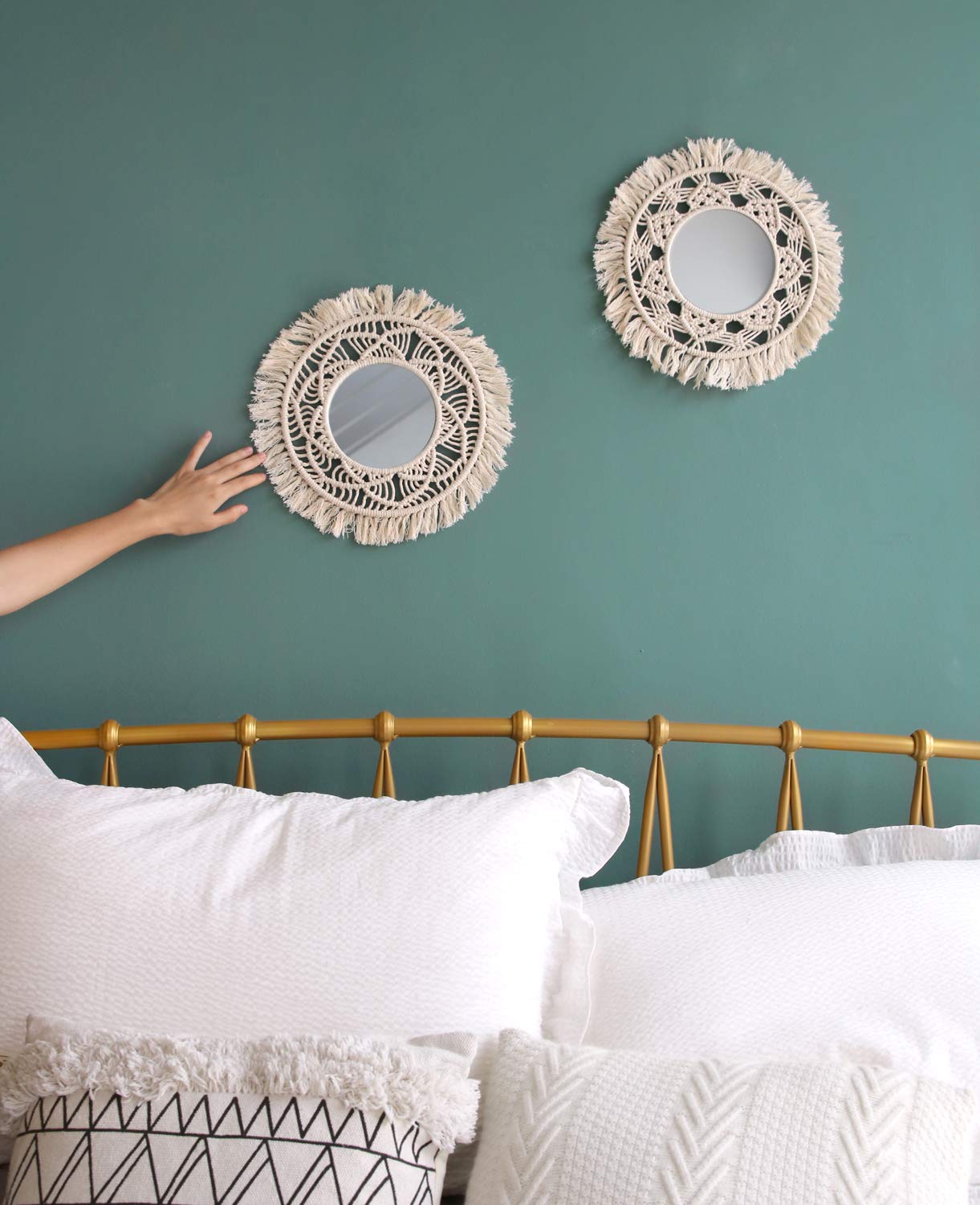 boho macrame wall mirror with fringe