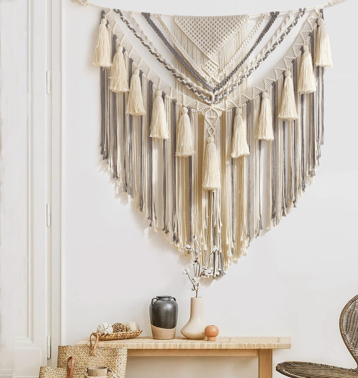 Macramé Wall Hanging – Boho Luxe Two-Tone Tapestry with Tassels