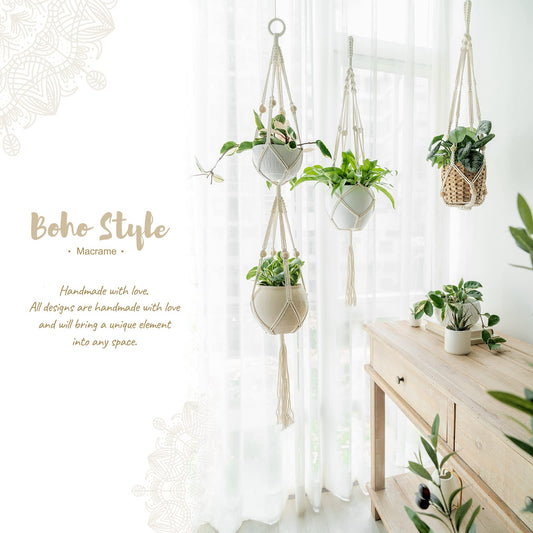 Macramé Double Plant Hanger – (Set 2) Indoor Boho Planter Holder
