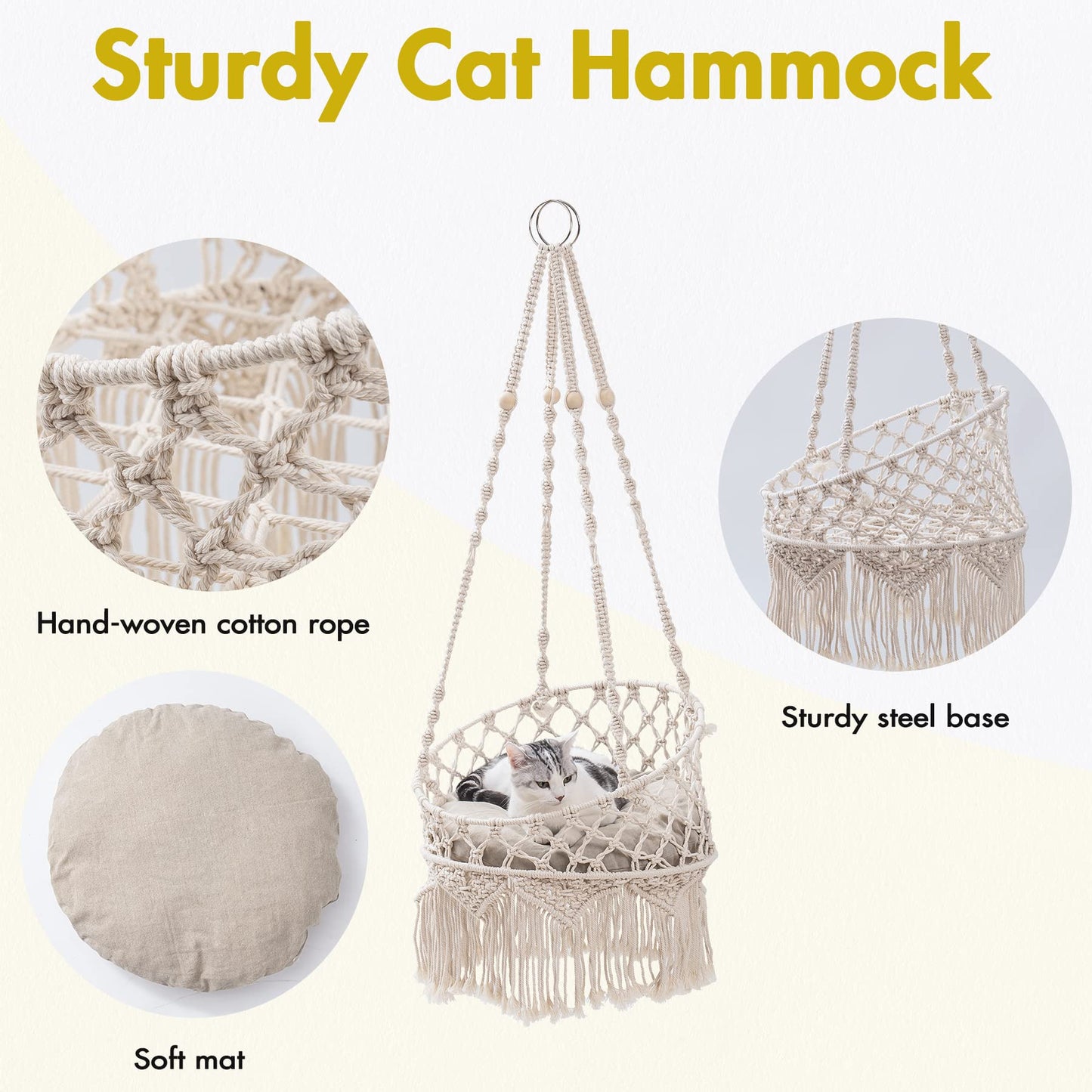 Macramé Cat Hammock – Handwoven Boho Pet Lounge by Urban Nest