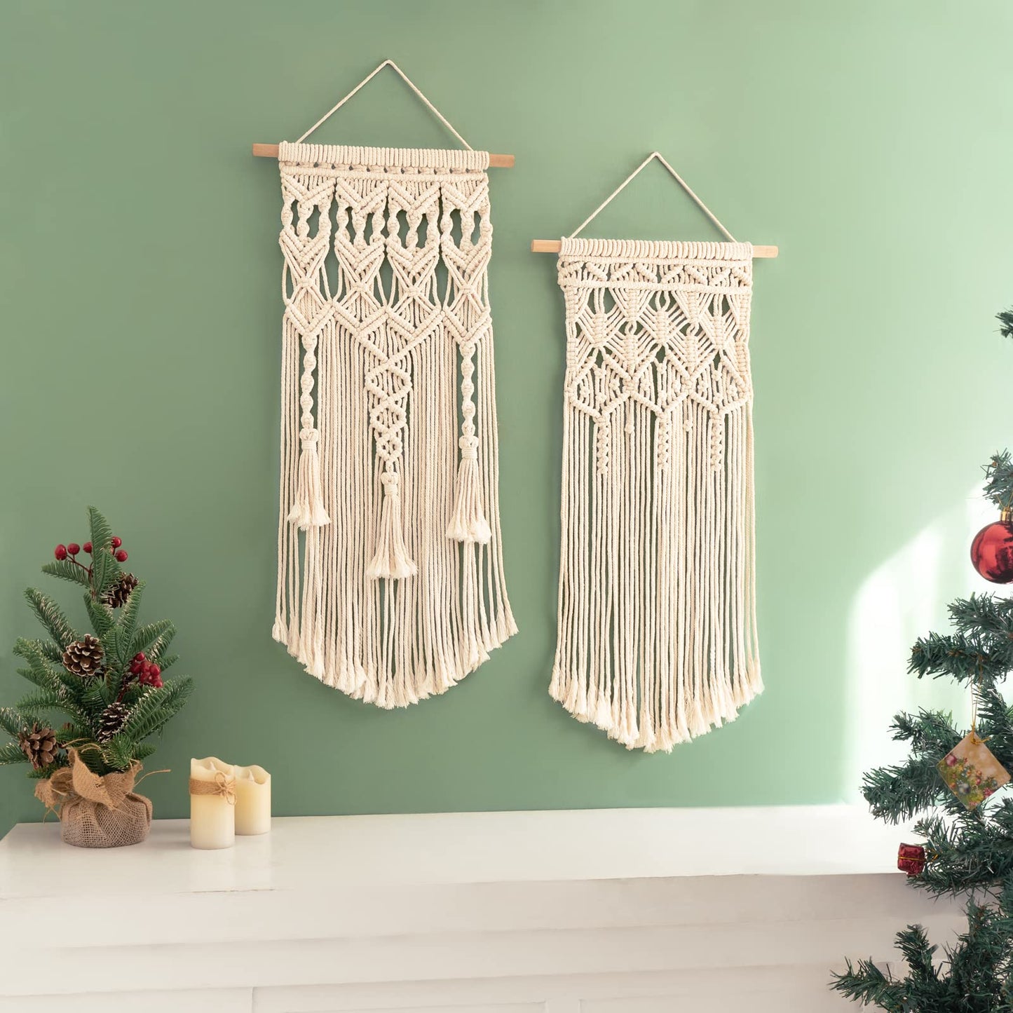 Macramé Boho Wall Hanging – Decorative Tapestry Set of 2 (Handwoven)
