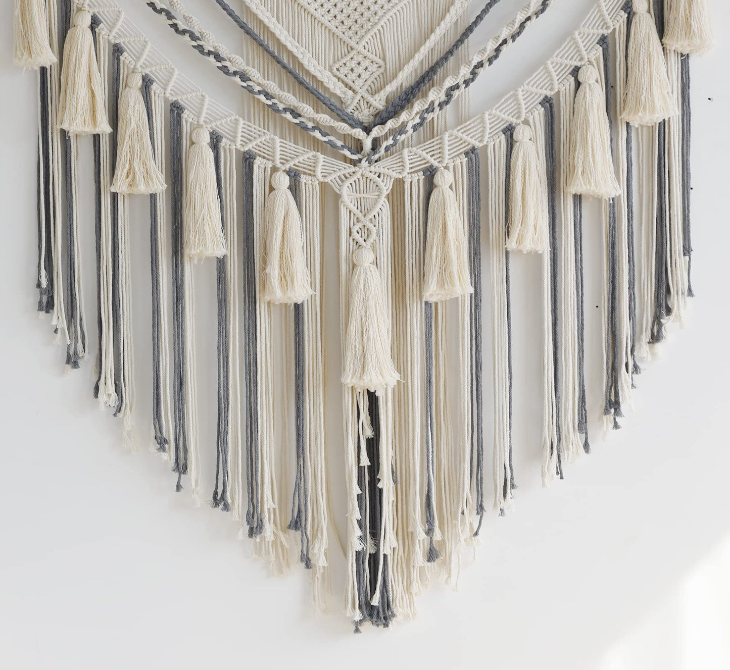 Macramé Wall Hanging – Boho Luxe Two-Tone Tapestry with Tassels