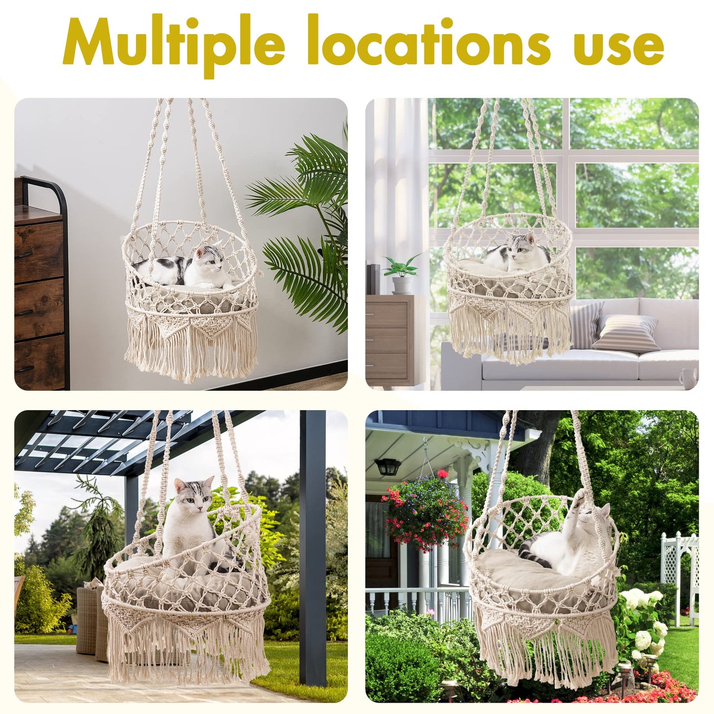 Macramé Cat Hammock – Handwoven Boho Pet Lounge by Urban Nest