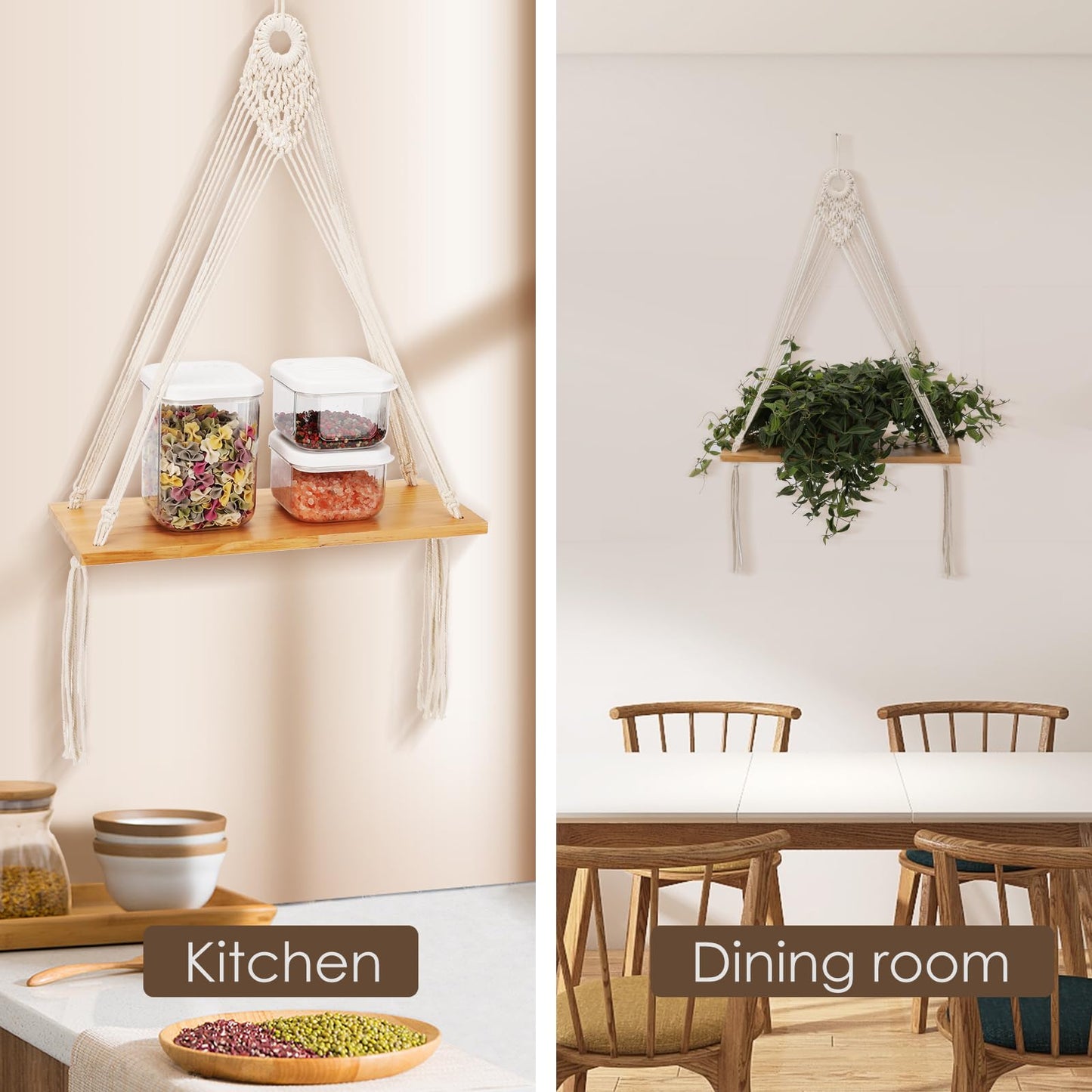 Macramé Hanging Shelf Set – Triangle Boho Organizers (Set of 2)