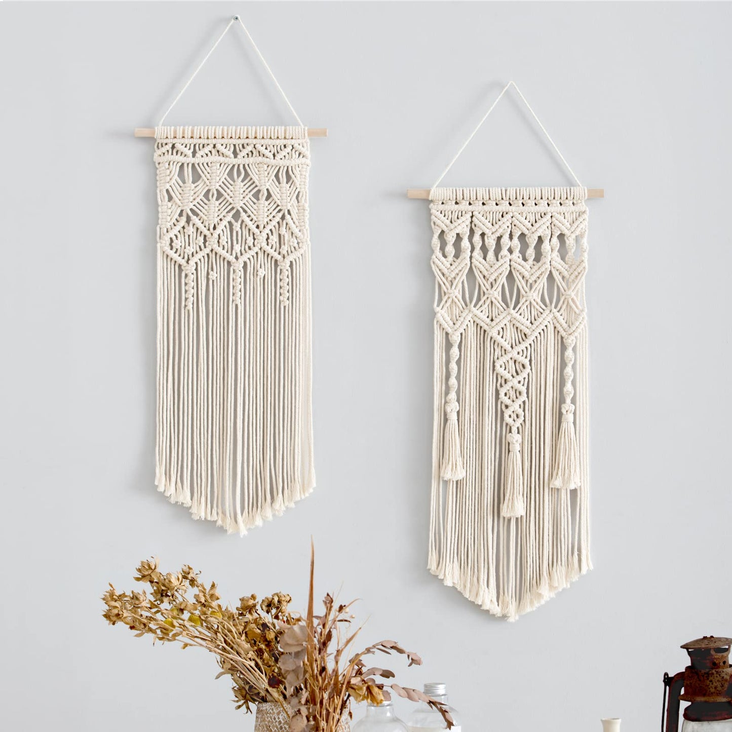 Macramé Boho Wall Hanging – Decorative Tapestry Set of 2 (Handwoven)